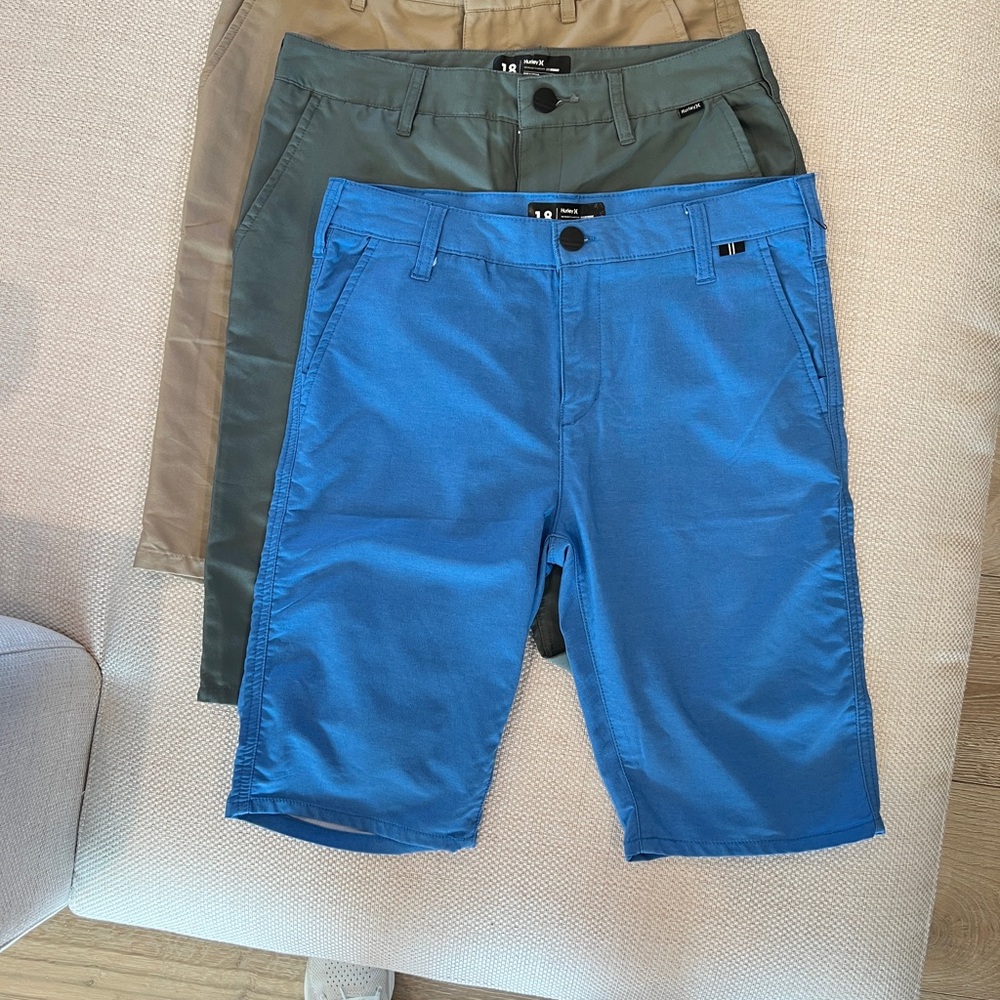 Hurley Blue, Gray & Khaki Flat Front Shorts Made with Nike Dri-Fit